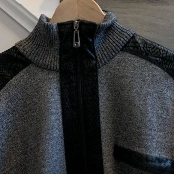 Leonardo Gavino Faux Leather Zip Up Sweater Cardigan sz S EUC - Picture 2 of 7